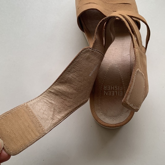 Eileen Fisher Leather Platform Open Toe Strappy Sandal Tan Size 6 - Picture 4 of 9